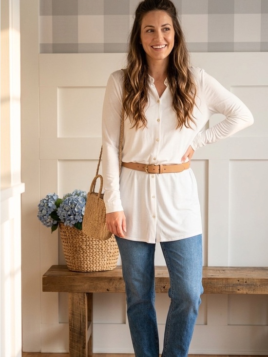 Eileen Fisher Tops - Eileen Fisher Organic Cotton White Button-Front Tunic Shirt Small